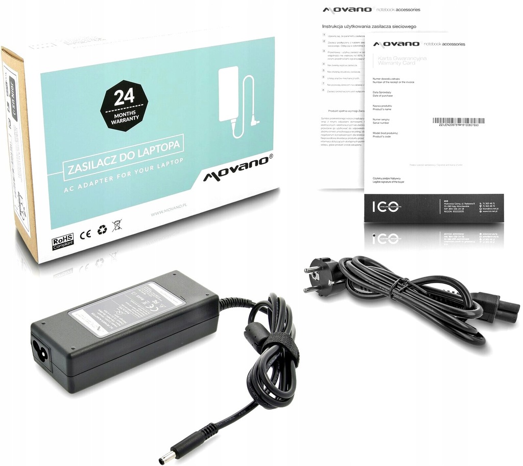 |MOVANO|Zasilacz| 90W 19,5V 4,62A (4,5x3 pin) Dell