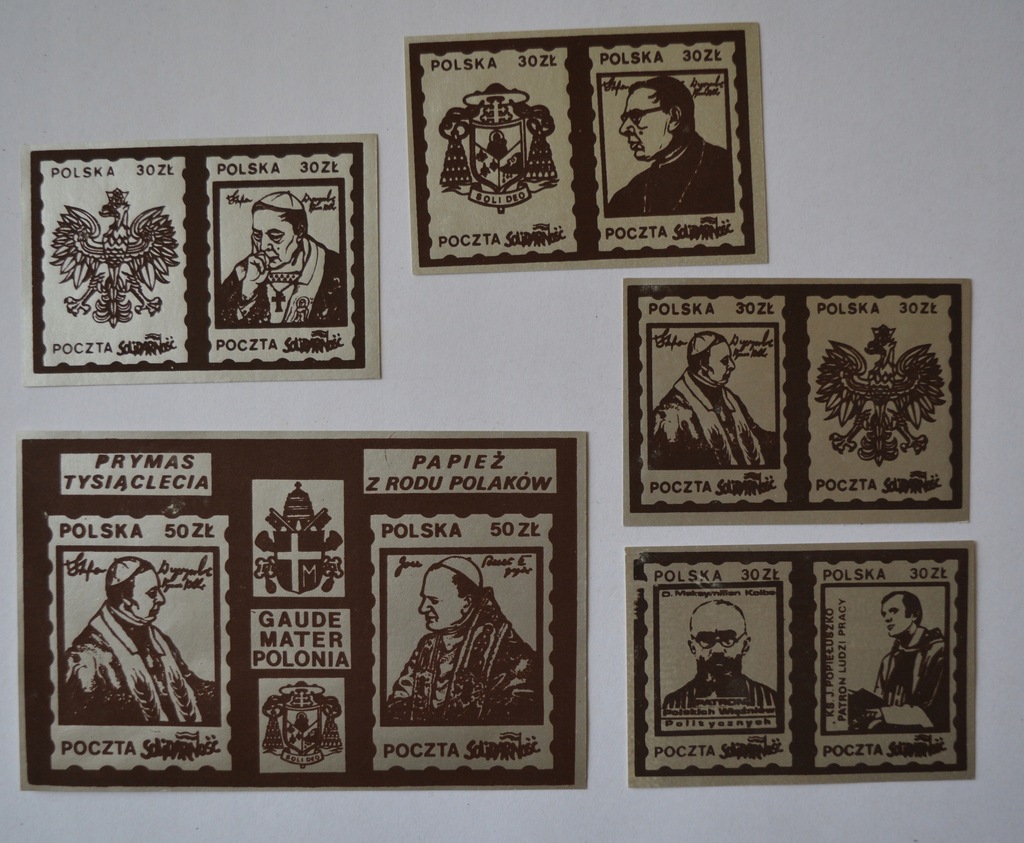 Solidarność zestaw 5 znaczków poczty podziemnej