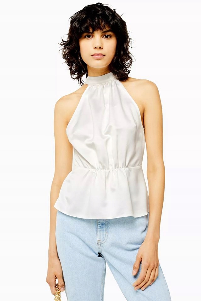 TOPSHOP TOP ELEGANCKI STÓJKA KREMOWY BLUZKA M 38