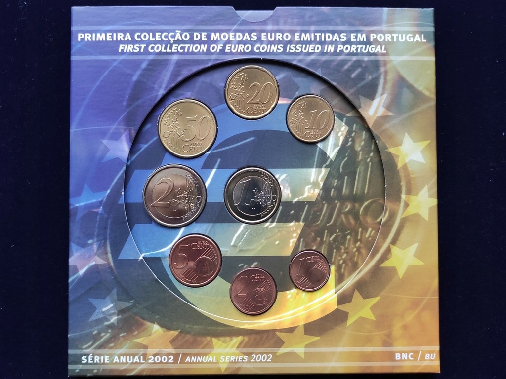 Oficjalny zestaw KMS Portugalia 2002, 8 monet - od 1 centa do 2 euro