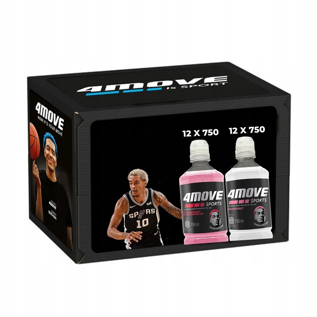 4MOVE Napój 750ml: Grejpfrut x 12 sztuk, Arbuz-Truskawka x 12 sztuk