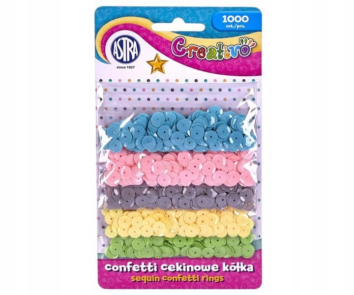 Confetti cekinowe kółka na blistrze mix 5 kolorów