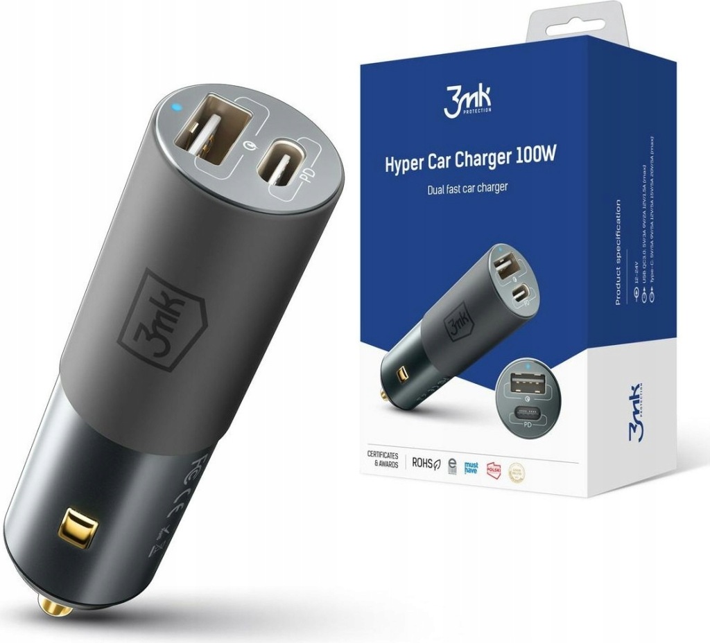 Ładowarka samochodowa 3MK HyperCar Charger 100W Power Delivery USB-A + USB-