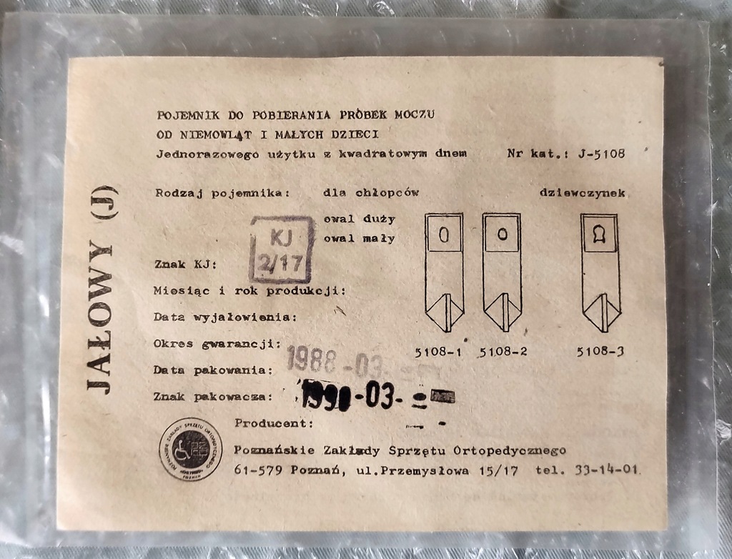 POJEMNIKI DO POBIERANIA PRÓBEK MOCZU OD DZIECI PRL