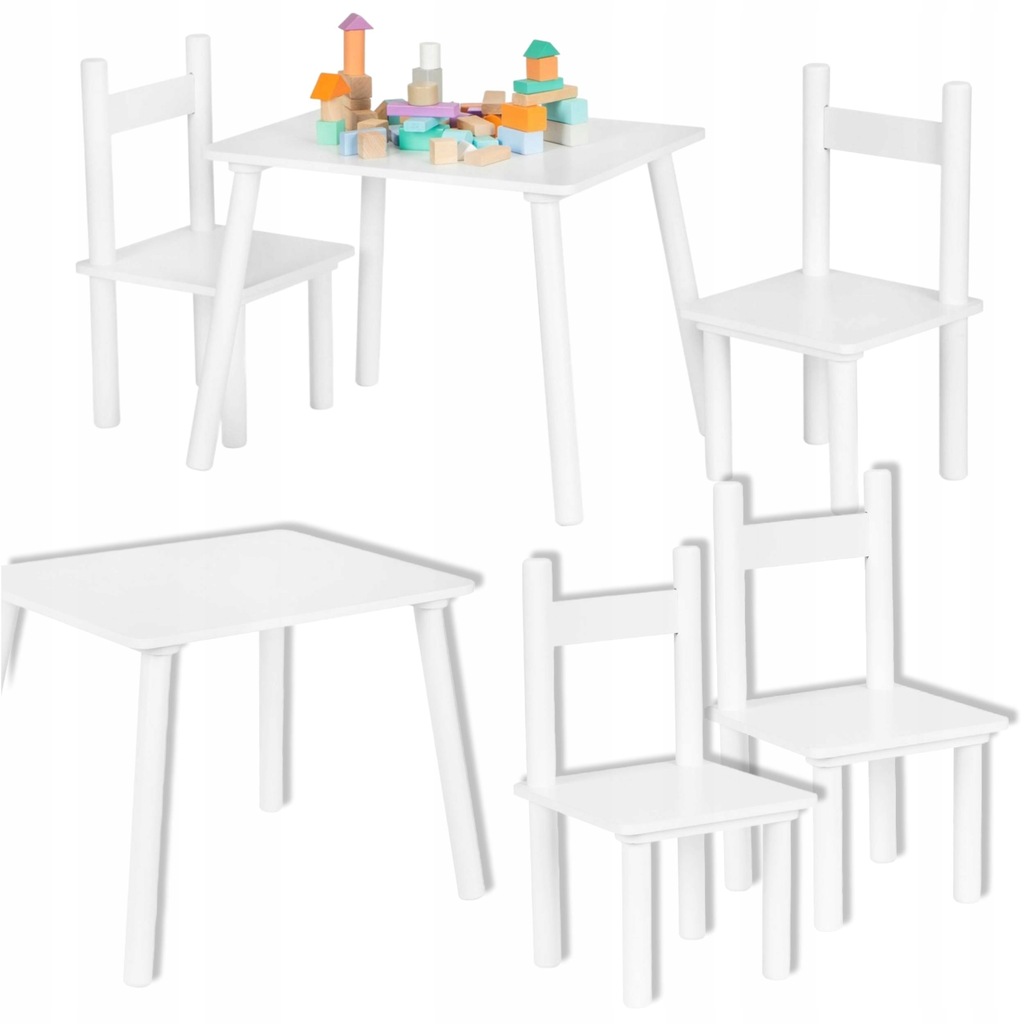 Komplet Stolik + 2 Krzesła Drewniane Mebelki Dla Dzieci Białe Skandynawskie