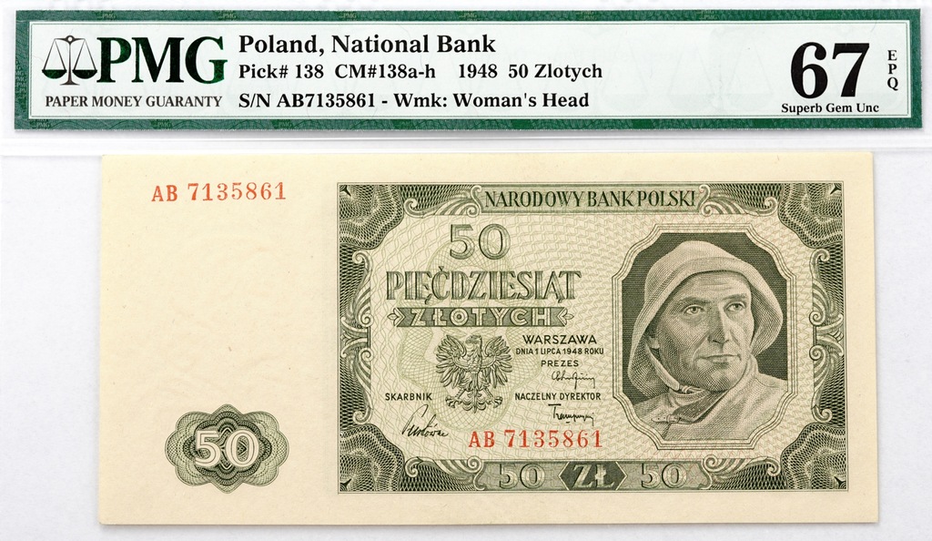 50 złotych - AB - 1948 - PMG 67 EPQ