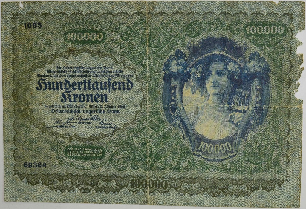 12.Austria, 100 000 Koron 1922 rzadki, St.4+