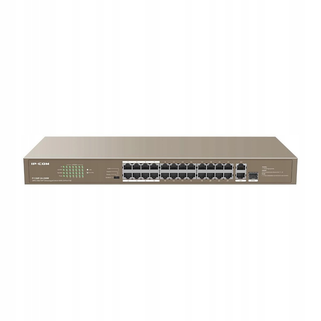 Switch niezarządzalny IP-COM By Tenda F1126P-24-250W 24x 10/100 Mb/s 2x1GbE