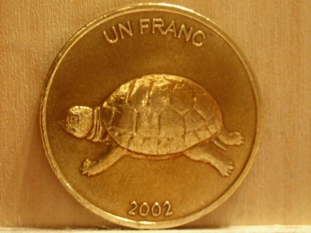 KONGO DEM.- 1 frank 2002, żółw, UNC !