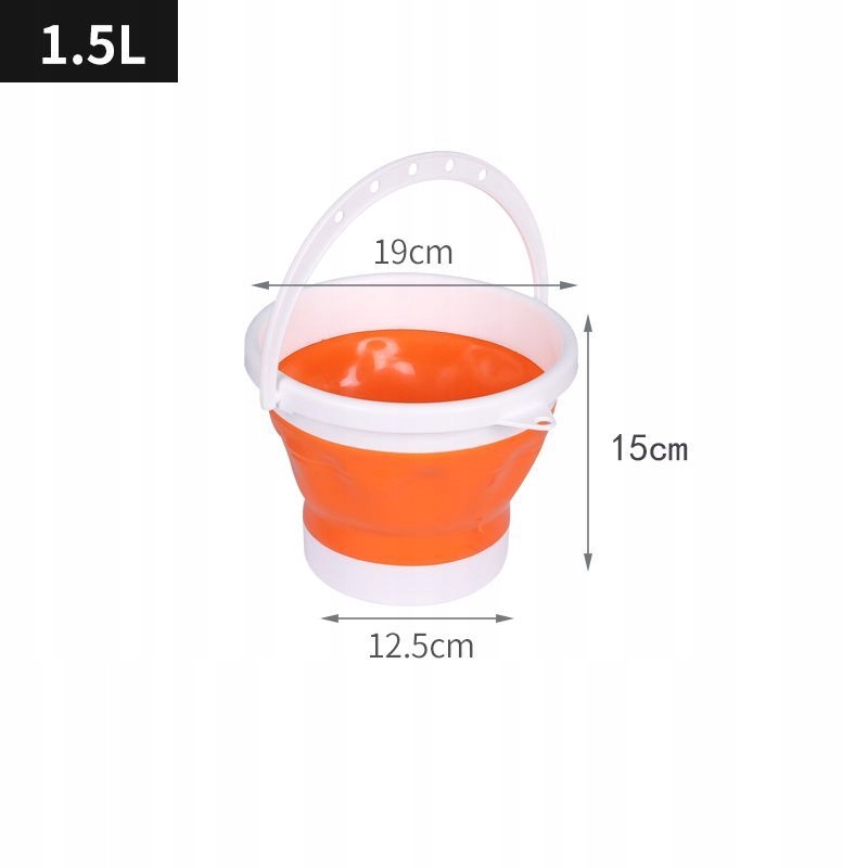 Silikonowe wiadro składane 1.5L pomarańczowo-białe