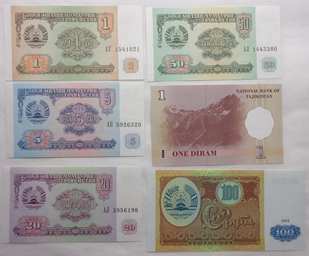 TADŻYKISTAN - BANKNOTY - ZESTAW - MIX