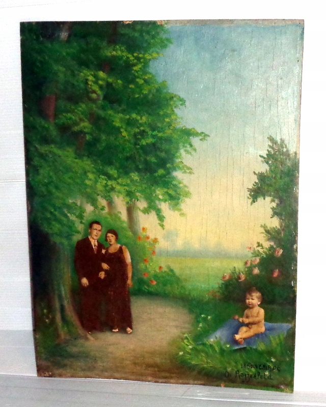 Pamiątka rodziny D.Rojzenfeld - malunek na desce.
