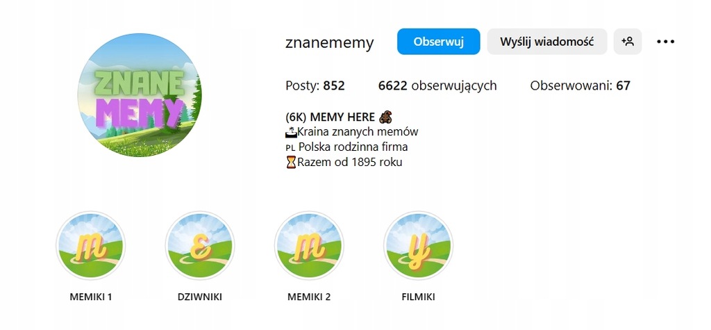 Konto na platformie - @znanememy