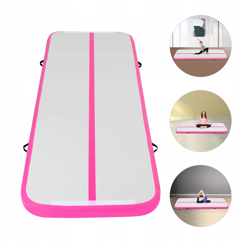 Nadmuchiwana mata gimnastyczna różowa z pompką powietrza 3M*1M