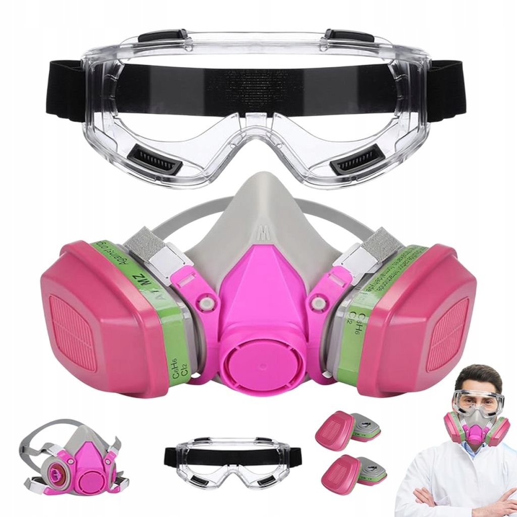 PÓŁMASKA MASKA LAKIERNICZA 6200 WIELOKROTNEGO UŻYTKU + GOGLE