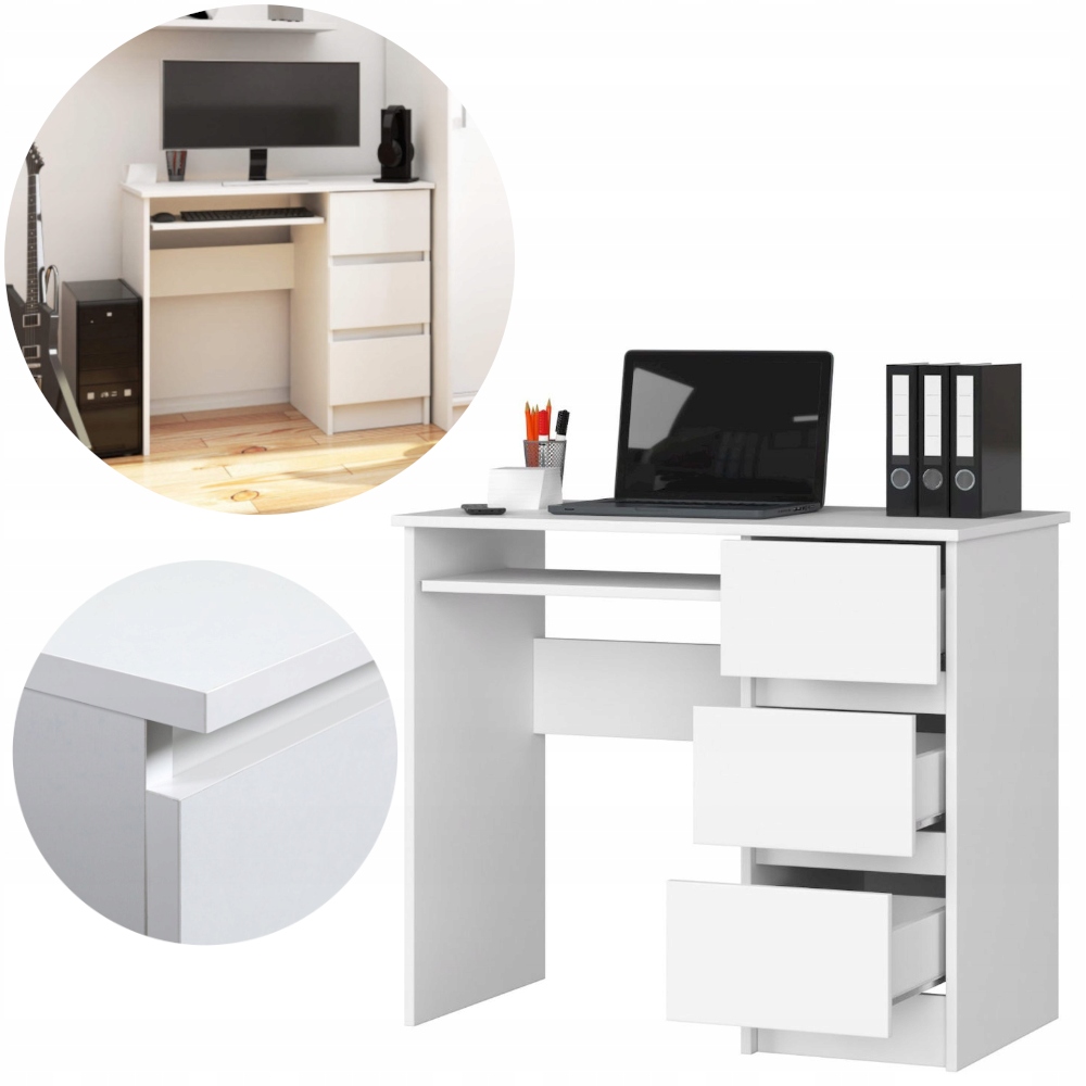 BIURKO KOMPUTEROWE BIAŁE Z SZUFLADY NOWOCZESNE 90x50cm PRAWE A2