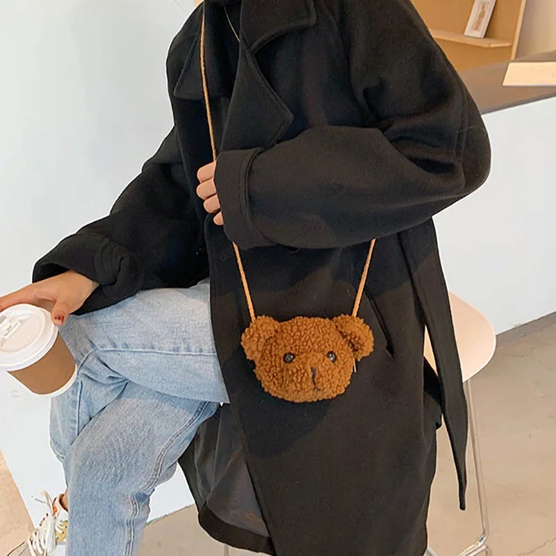 Cute Bear Plush Shoulder Bag For Children Kids Cartoon Messenger Bags