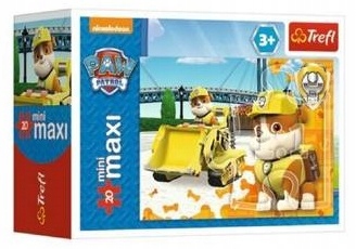 PUZZLE 20 el. MINI MAXI PSI PATROL PAW PATROL RUBBLE ZÓŁTA KOPARKA