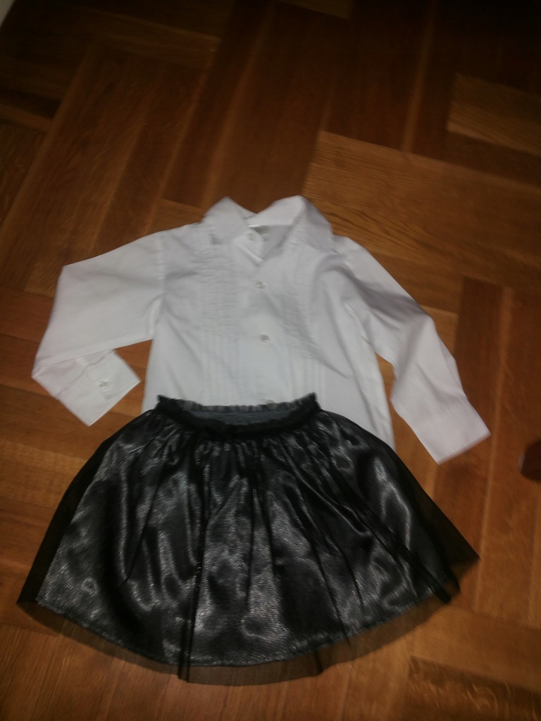 RESERVED biala bluzka + czarna spodnica 104 szkola