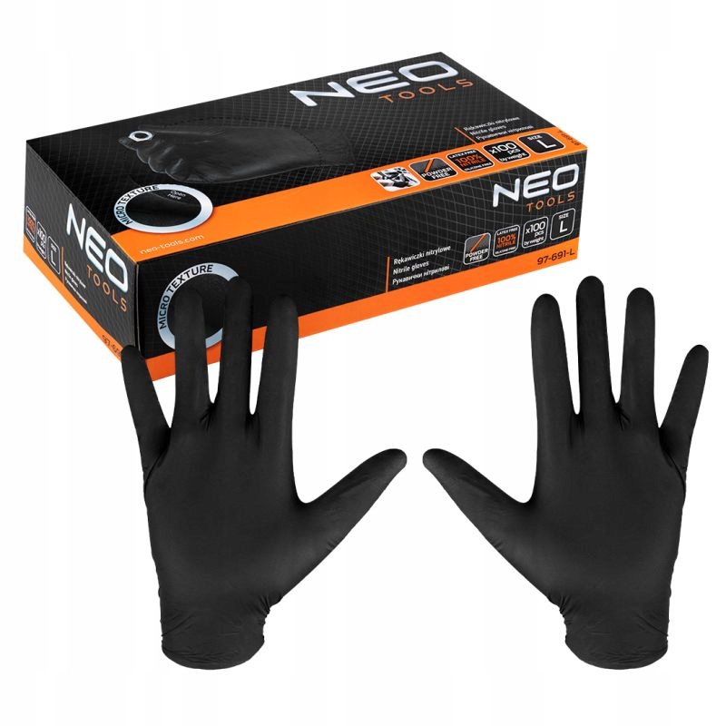 NEO Rękawiczki nitrylowe czarne 100 sztuk 97-691-L