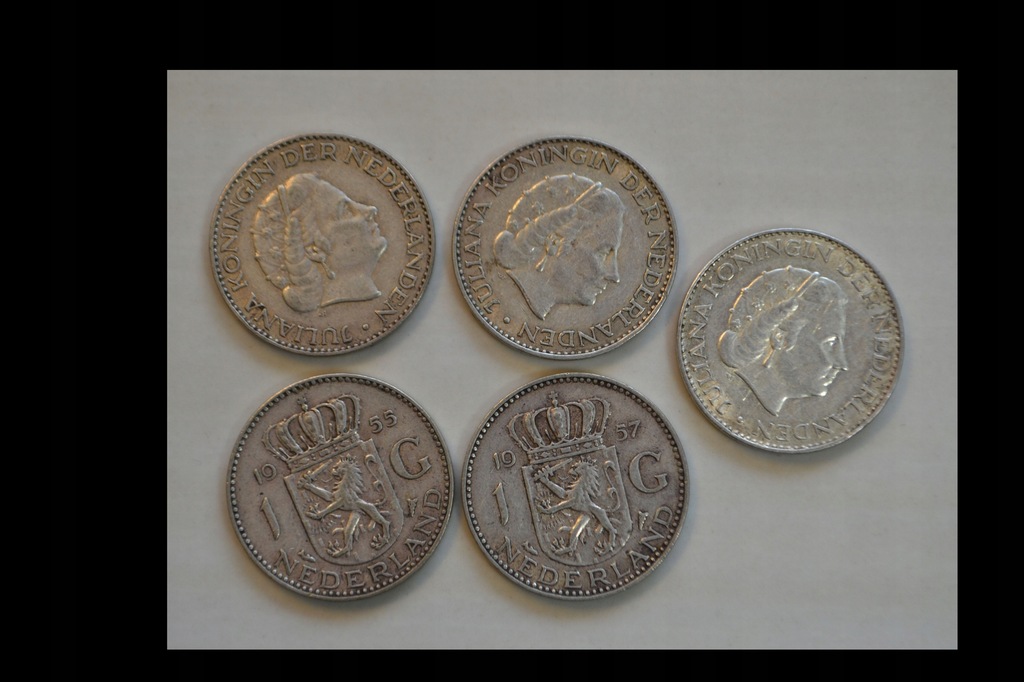 Holandia - srebro - 1 Gulden - miks - zestaw 5 monet
