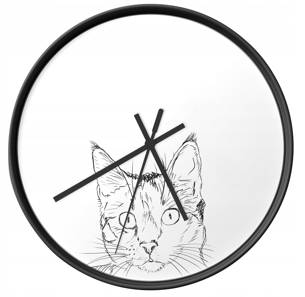 Nowoczesny czarno-biały zegar ścienny Kotek 25 cm