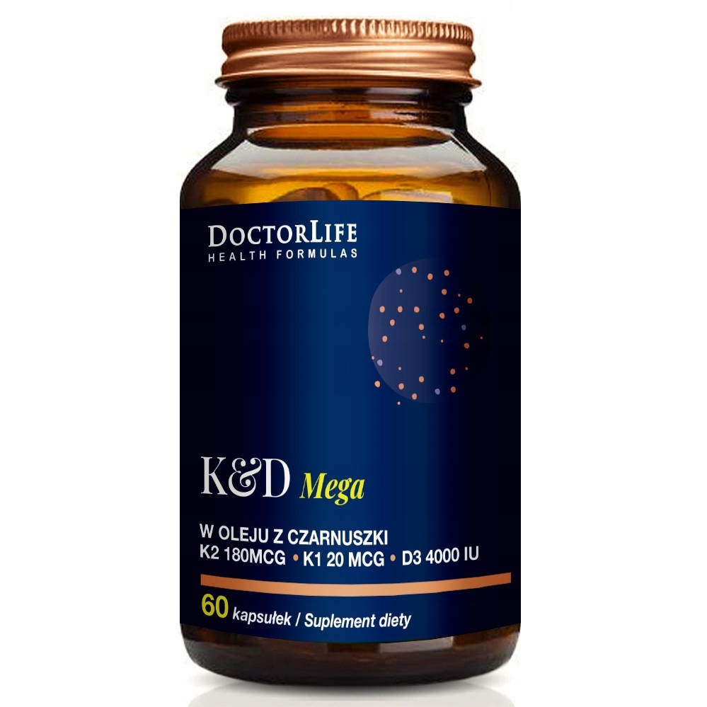 Doctor Life Mega K2+D3 w oleju z czarnuszki suplement diety 60 kapsułek P1