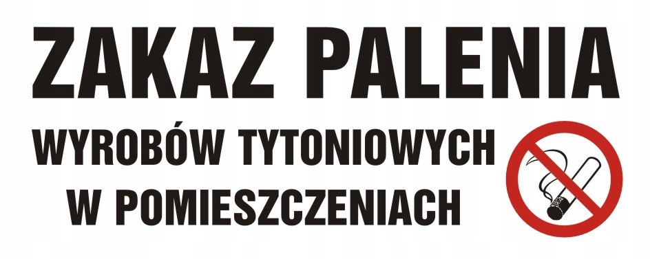 Zakaz palenia wyrobów tytoniowych w pomieszczeniach, 10x25 cm, PCV 1 mm