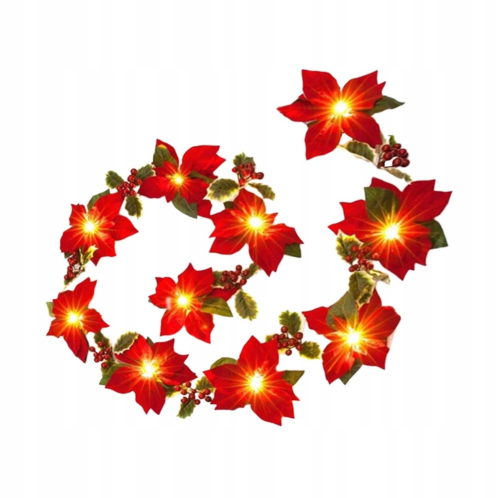 Artificial Poinsettia Xmas Tree Ornaments Party Wreath 2 meters 10 lights B