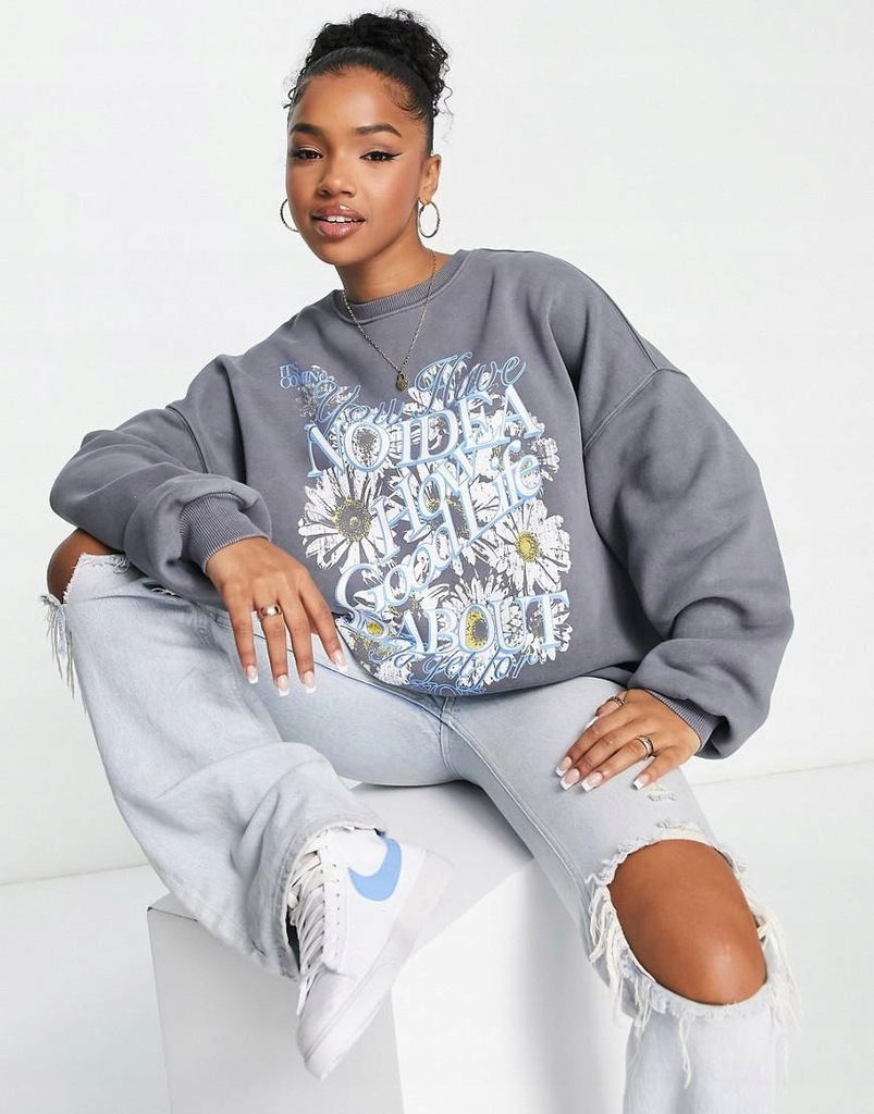 BERSHKA BLUZA OVERSIZE PRINT WHT ND4__L