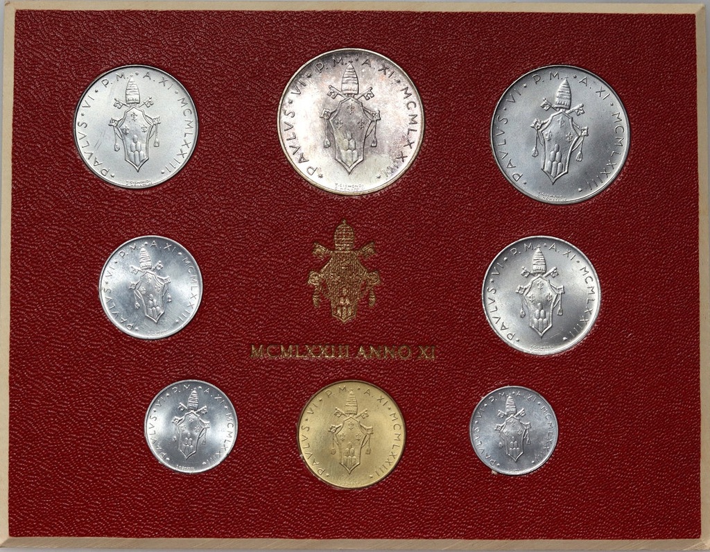 7. Watykan, zestaw 8 monet 1973, Anno XI, Paweł VI