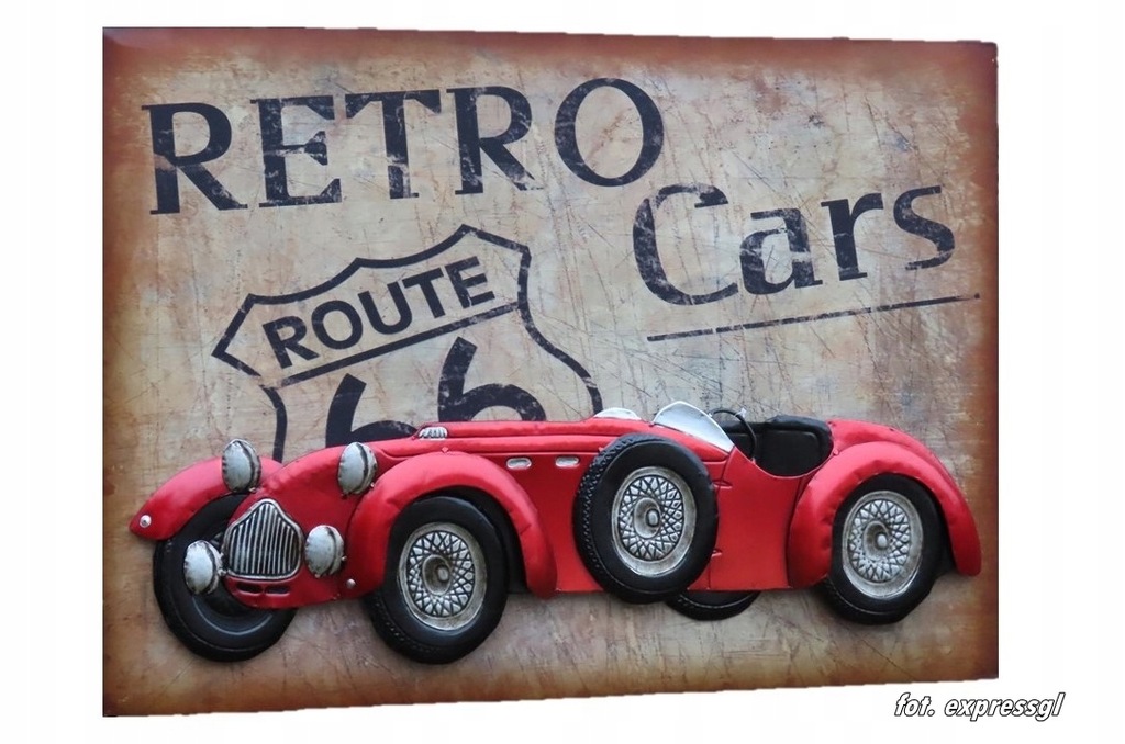 Duży samochód retro- metaloplastyka 3D Vintage