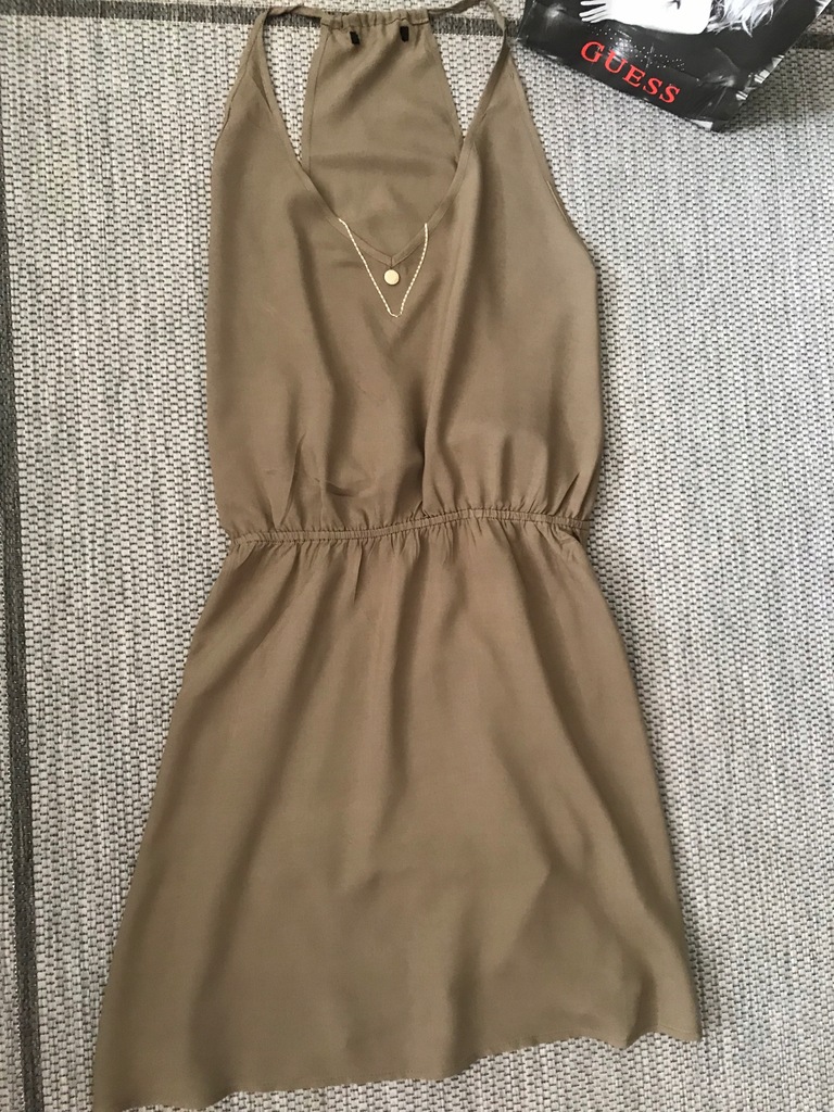 Guess sukienka Khaki mini lato zwiewna logo S 36