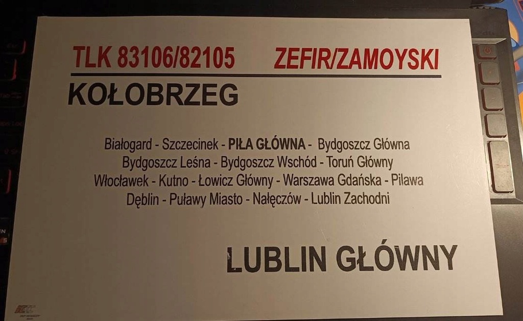Tablica Relacyjna PKP TLK Zefir/Zamoyski