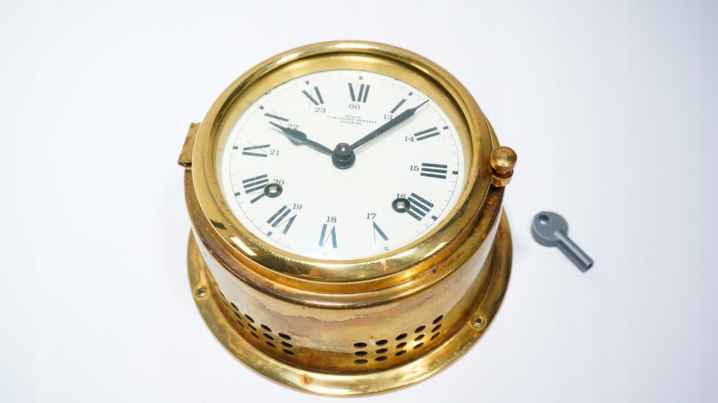 Klasyczny Nakręcany Zegar Okrętowy Wempe Chronometerwerke Hamburg