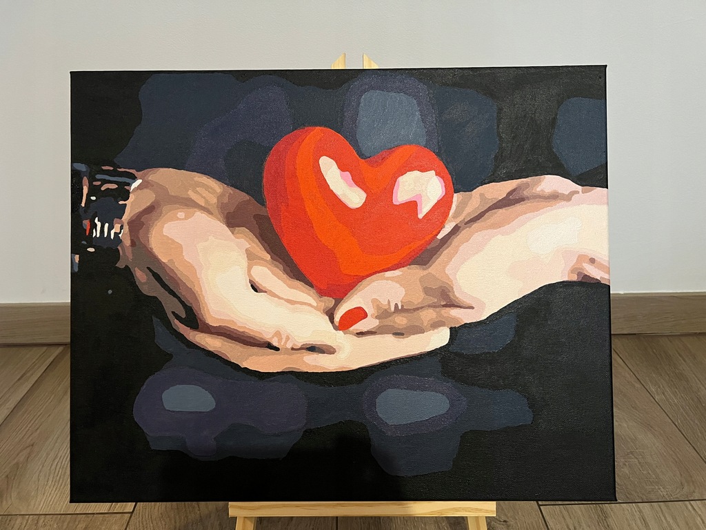 Własnoręcznie malowany Obraz serce w dłoniach