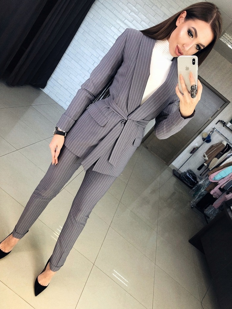 Брючные женские костюмы полоска - 90 фото