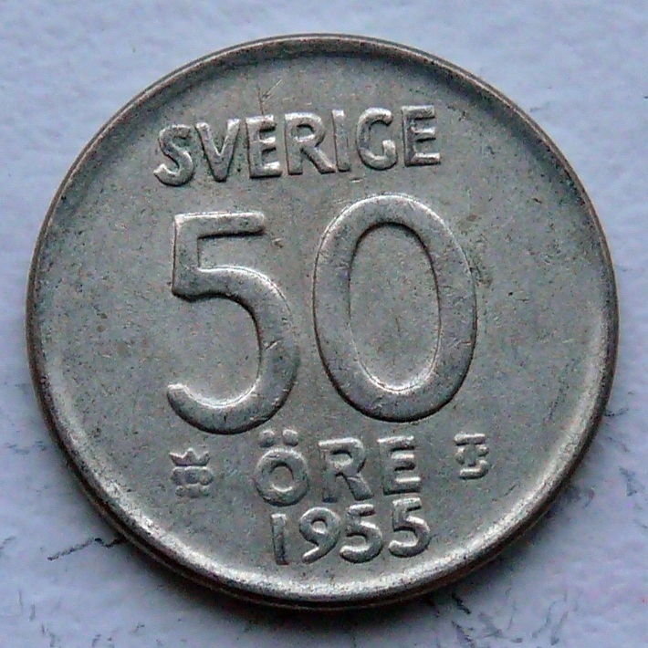 SZWECJA - GUSTAW VI - 50 ORE 1955 r.- srebro Ag