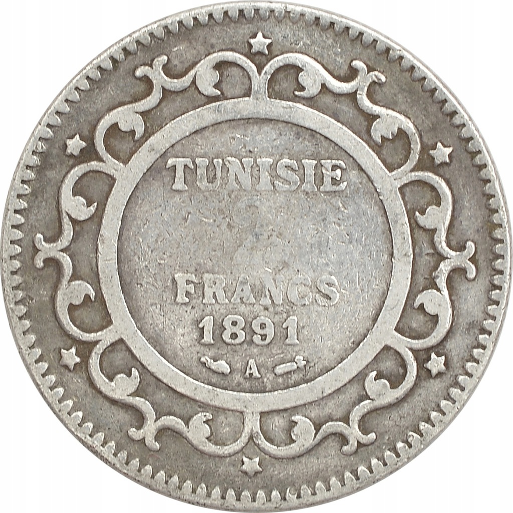 4.TUNEZJA, 2 FRANKI 1891 A