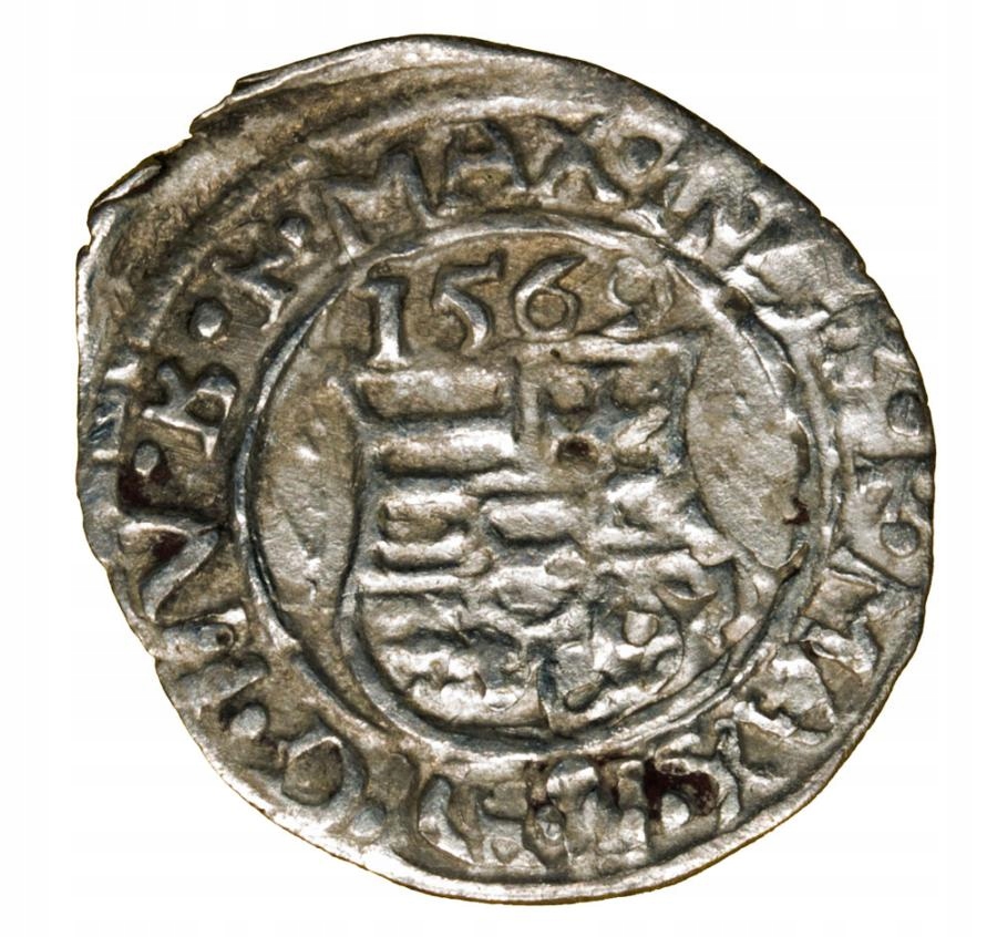 Denar 1569 Maksymilian II Habsburg Węgry Kremnica