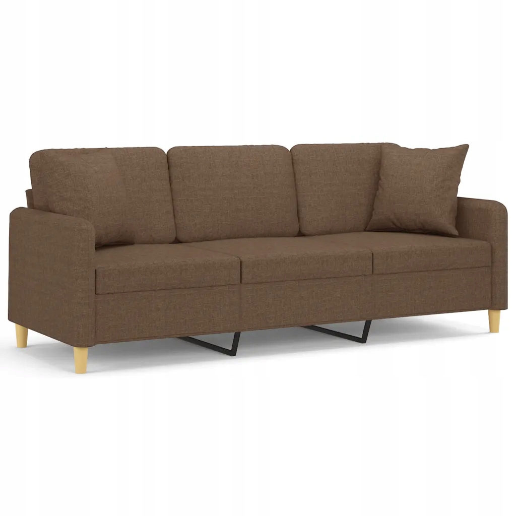 Sofa 3-osobowa z ozdobnymi poduszkami, brązowa, 198 x 77 x 80 cm