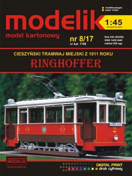 MODELIK 1708 1:45 Ringhoffer tramwaj miejski 1911