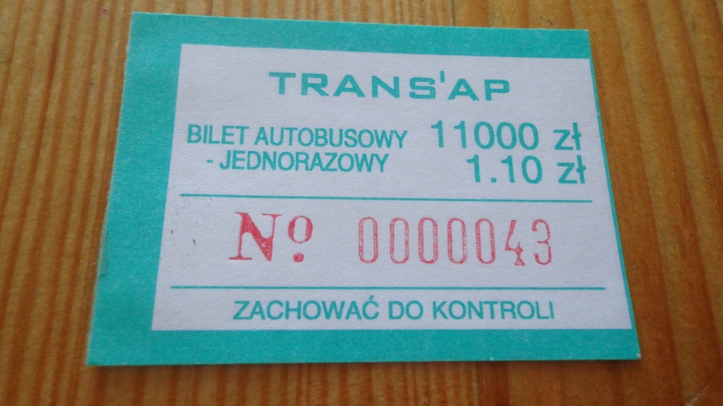 Bilet komunikacja miejska lata 90 TRANSAP prywatna