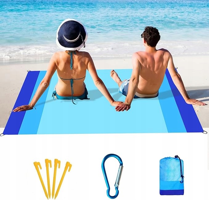 Koc mata na plażę piknik turystyczna wodoodporna 210x200cm niebieska
