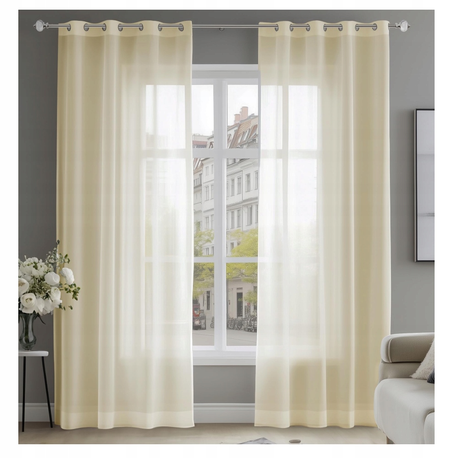 DECONOVO KOMPLET 2 ZASŁON Z OCZKAMI FIRANA WOAL SALON 138X140 CM JASNY BEŻ