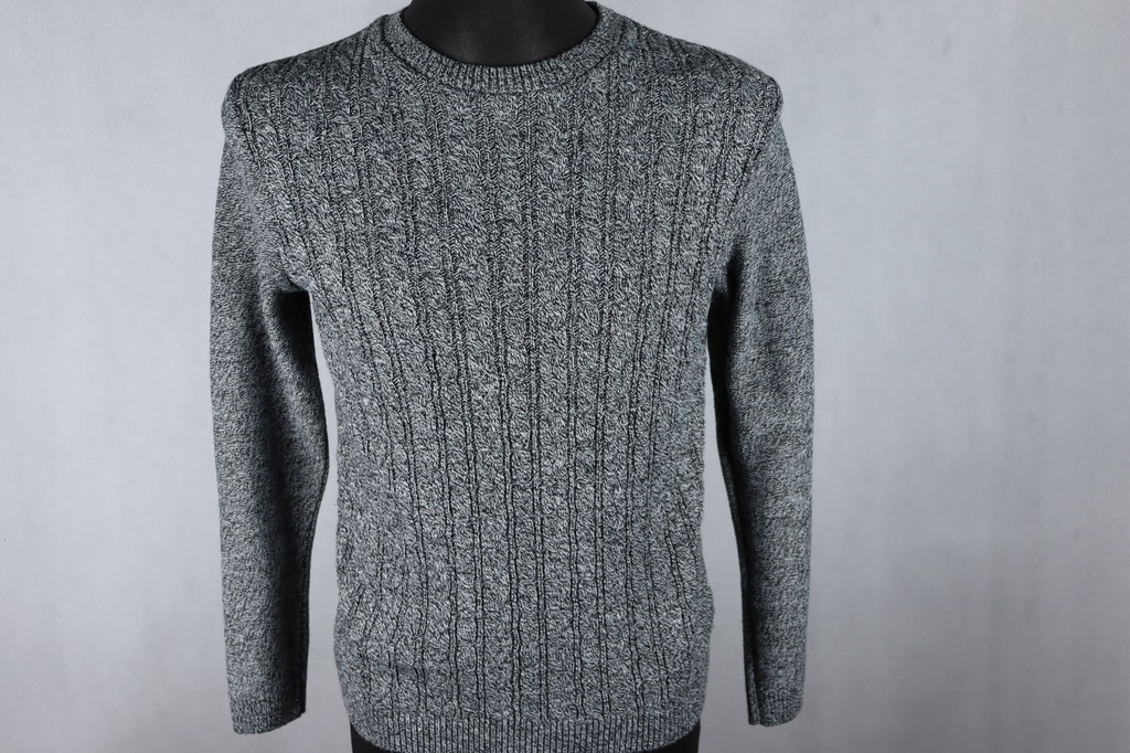 TOPMAN SWETER MELANŻ WARKOCZE SLIM FIT SZARY XS S