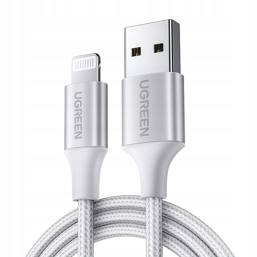 Kabel przewód w oplocie USB-A - iPhone Lightning MFi 1.5m - srebrny UGREEN