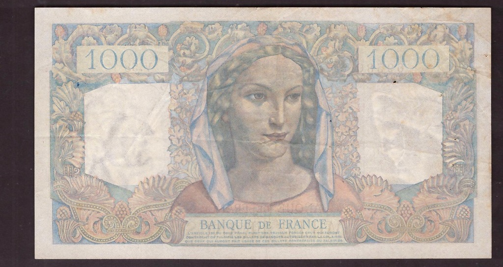 Francja - banknot - 1000 Frank 1945 rok