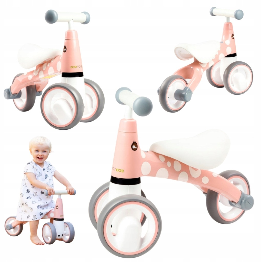 ROWEREK BIEGOWY TRÓJKOŁOWY DLA DZIECI RÓŻOWY KOŁA EVA "FLAMING" - ECOTOYS