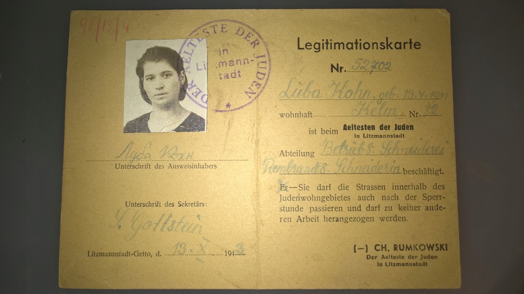 Legitimationskarte der Juden - Getto Litzmannstadt